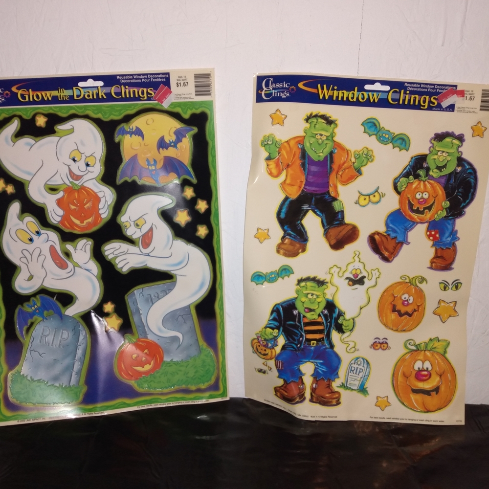 Vintage Halloween Window Clings - Glow in the Dark Ghost - Frankenstein